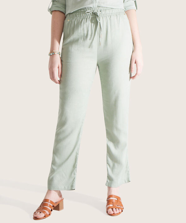 Pantalón Pretina Resortada  En Lino Unicolor