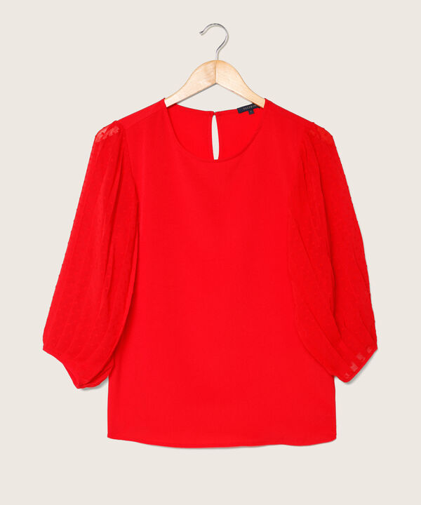 Blusa Manga 3/4 Unicolor Con Plisado En Mangas