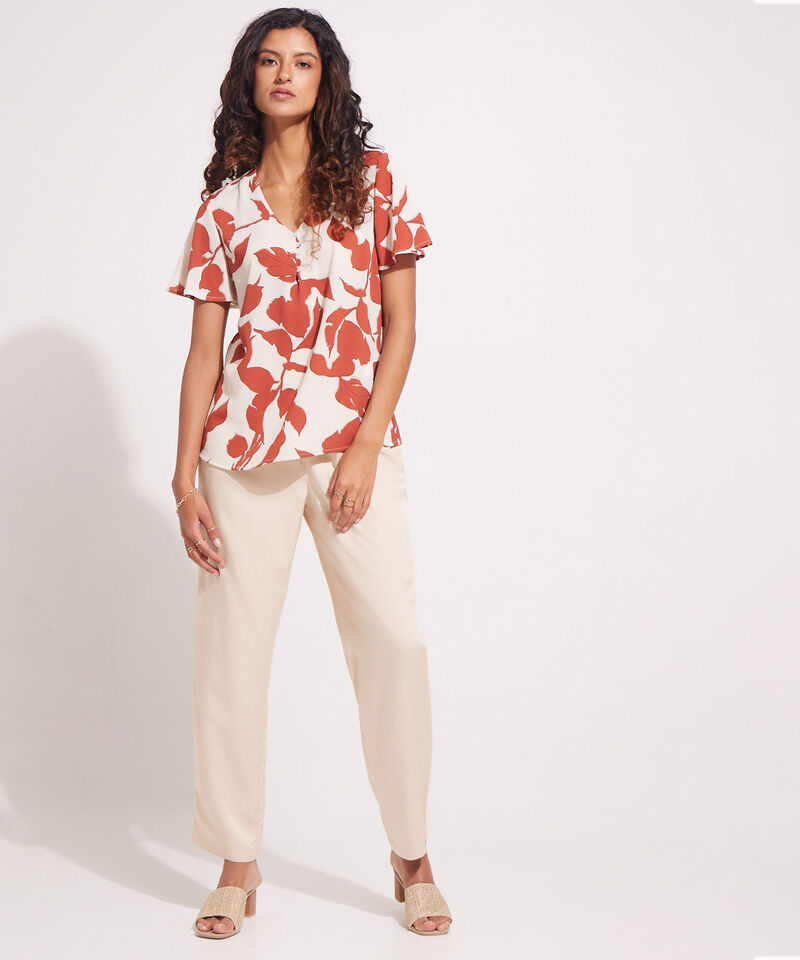 Blusa Manga Corta estampada  Cuello En V Con Botones En Frente