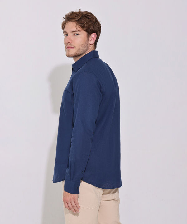 Camisa Unicolor Manga Larga Con Bolsillo Y Silueta Slim Fit