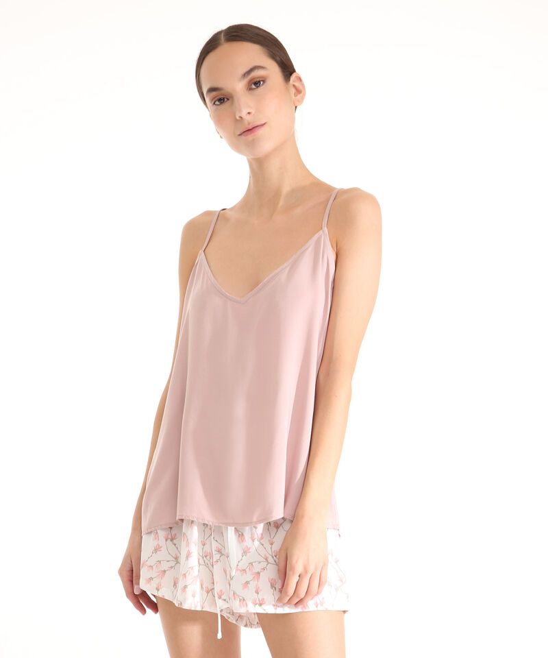 Pijama Camiseta Manga Sisa Unicolor Con Pantalón Corto Estampado