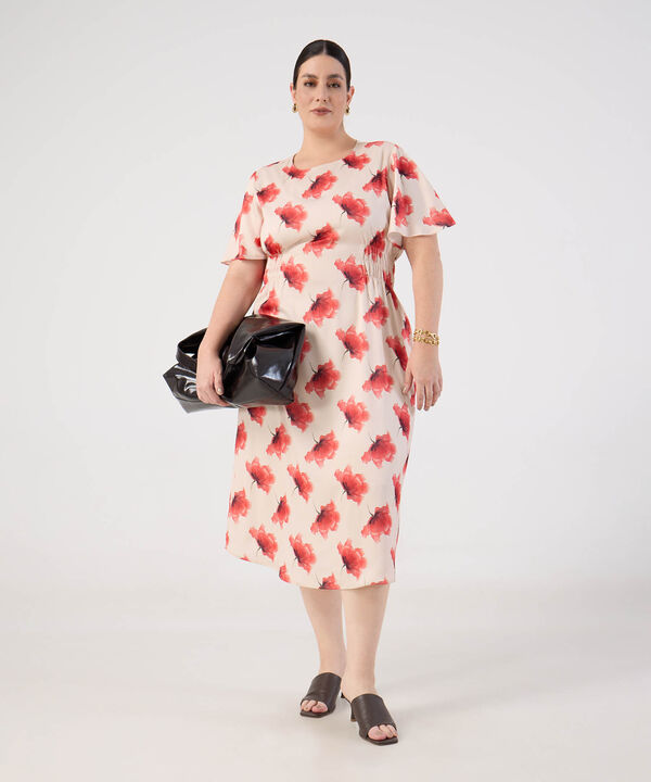 Vestido con El&aacute;stico en Cintura y Manga Mariposa Para Mujer Curvy image number null