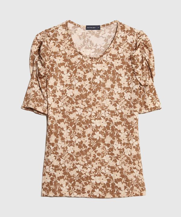 Camiseta Manga Corta Con Ruche Estampada