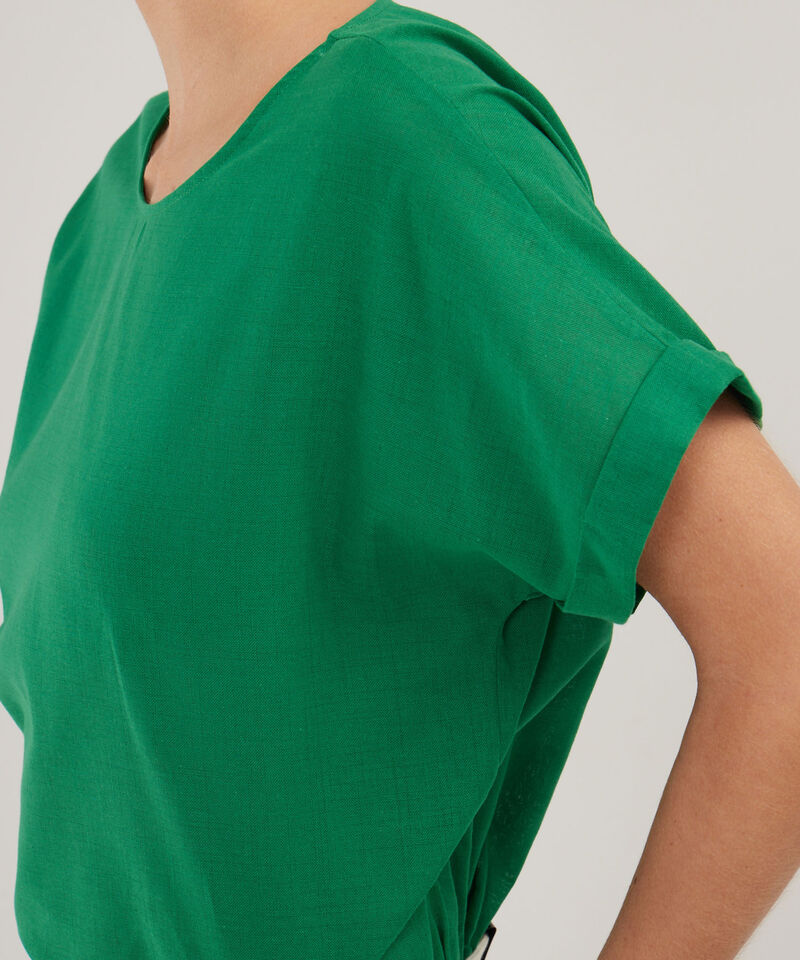 Blusa Manga Corta Con Guardapolvo  En Lino Unicolor