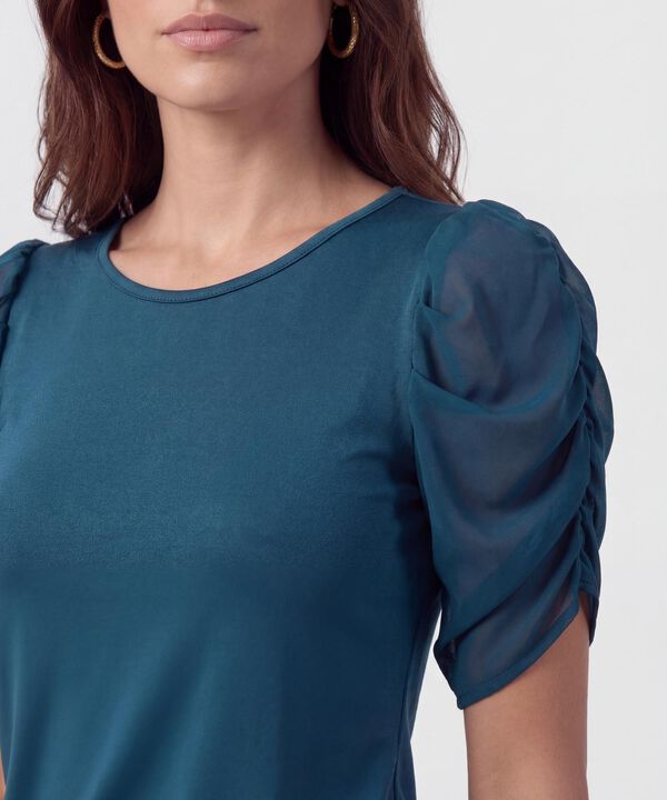 Camiseta Manga Globo En Tul Para Mujer
