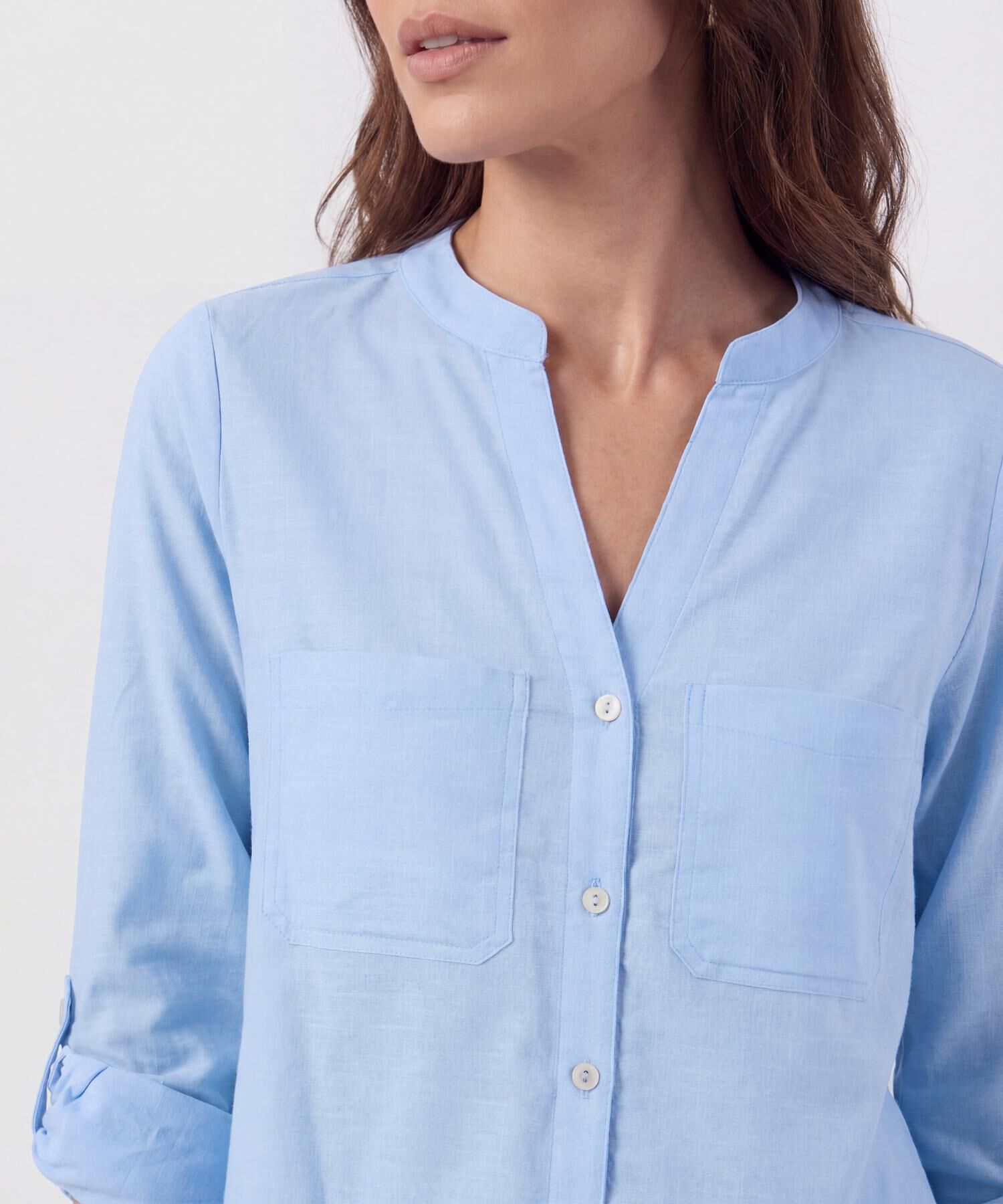 Blusa Unicolor De Manga Graduable Para Mujer