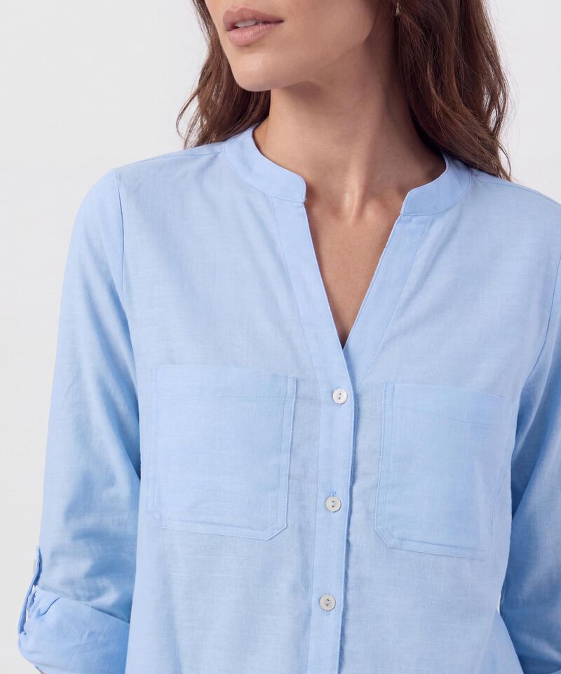 Blusa Unicolor De Manga Graduable Para Mujer