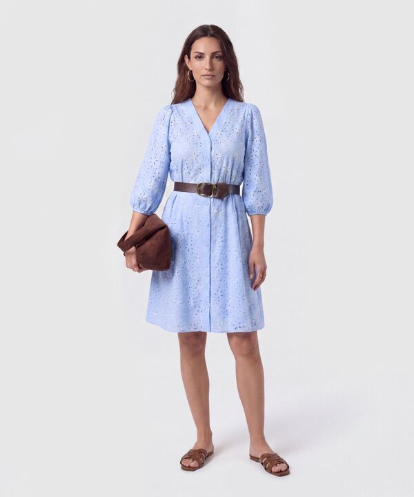 Vestido Corto Bordado Unicolor Para Mujer