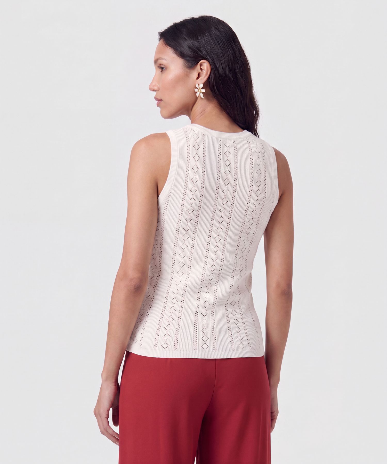 Camiseta Sin Mangas Tejido Calado Mujer