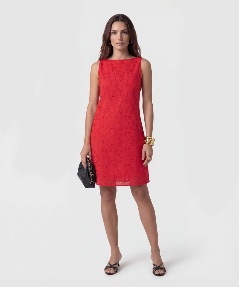 Vestido Corto En Bordado Suizo Mujer