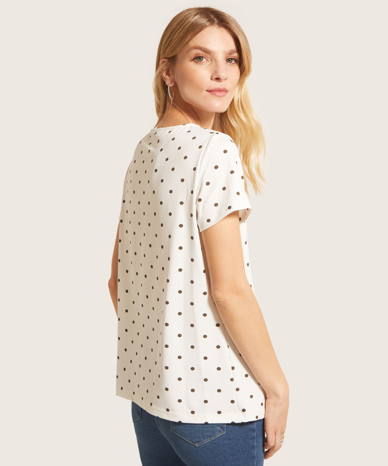 Camiseta Fluida Con Estampado De Lunares Para Mujer