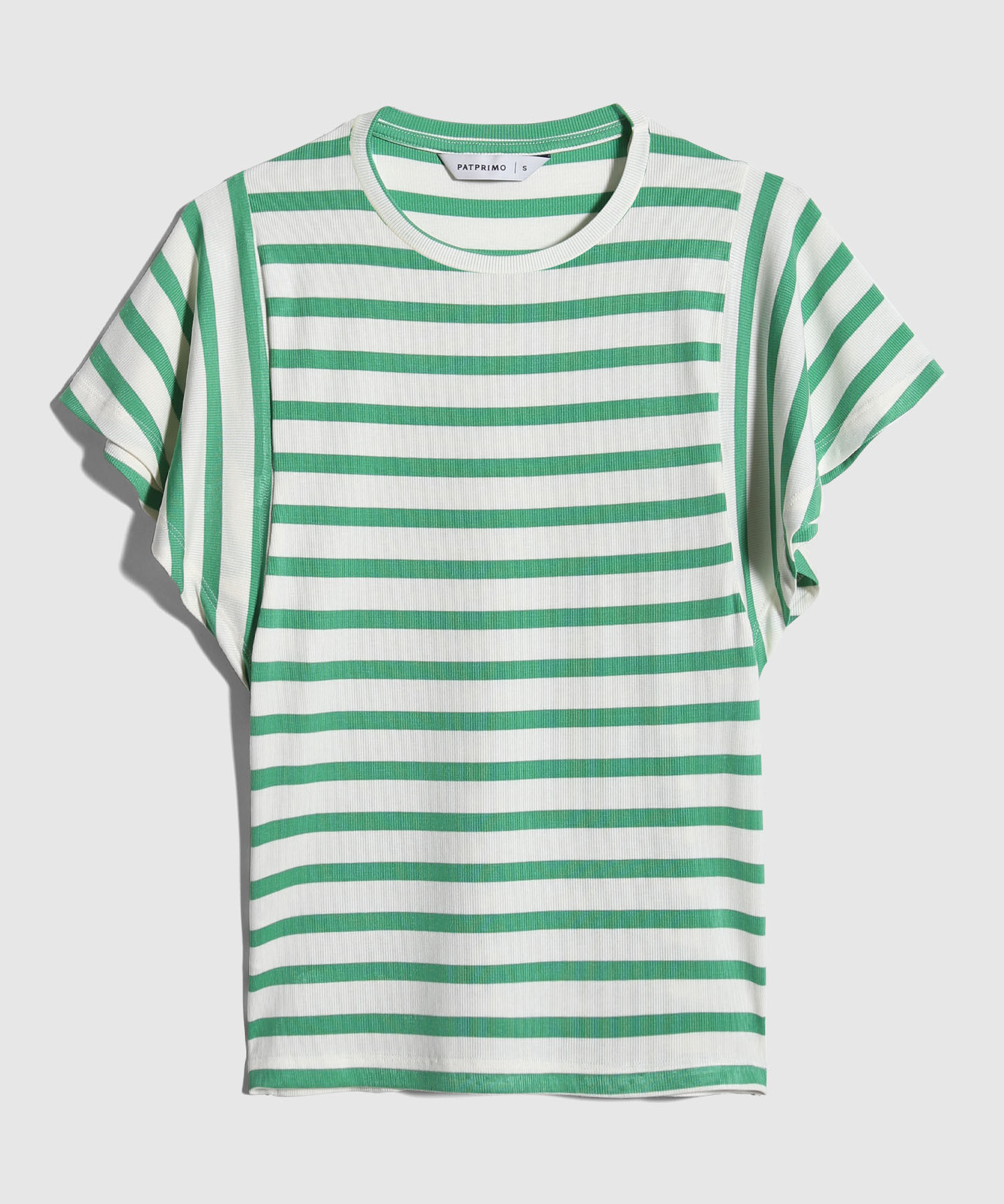 Camiseta Preteñida, Cuello Redondo Manga Corta Con Vuelo