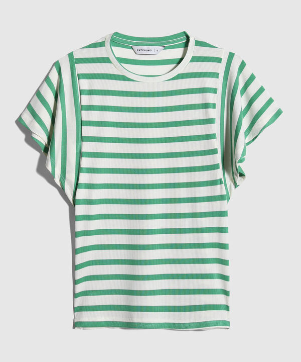 Camiseta Preteñida, Cuello Redondo Manga Corta Con Vuelo