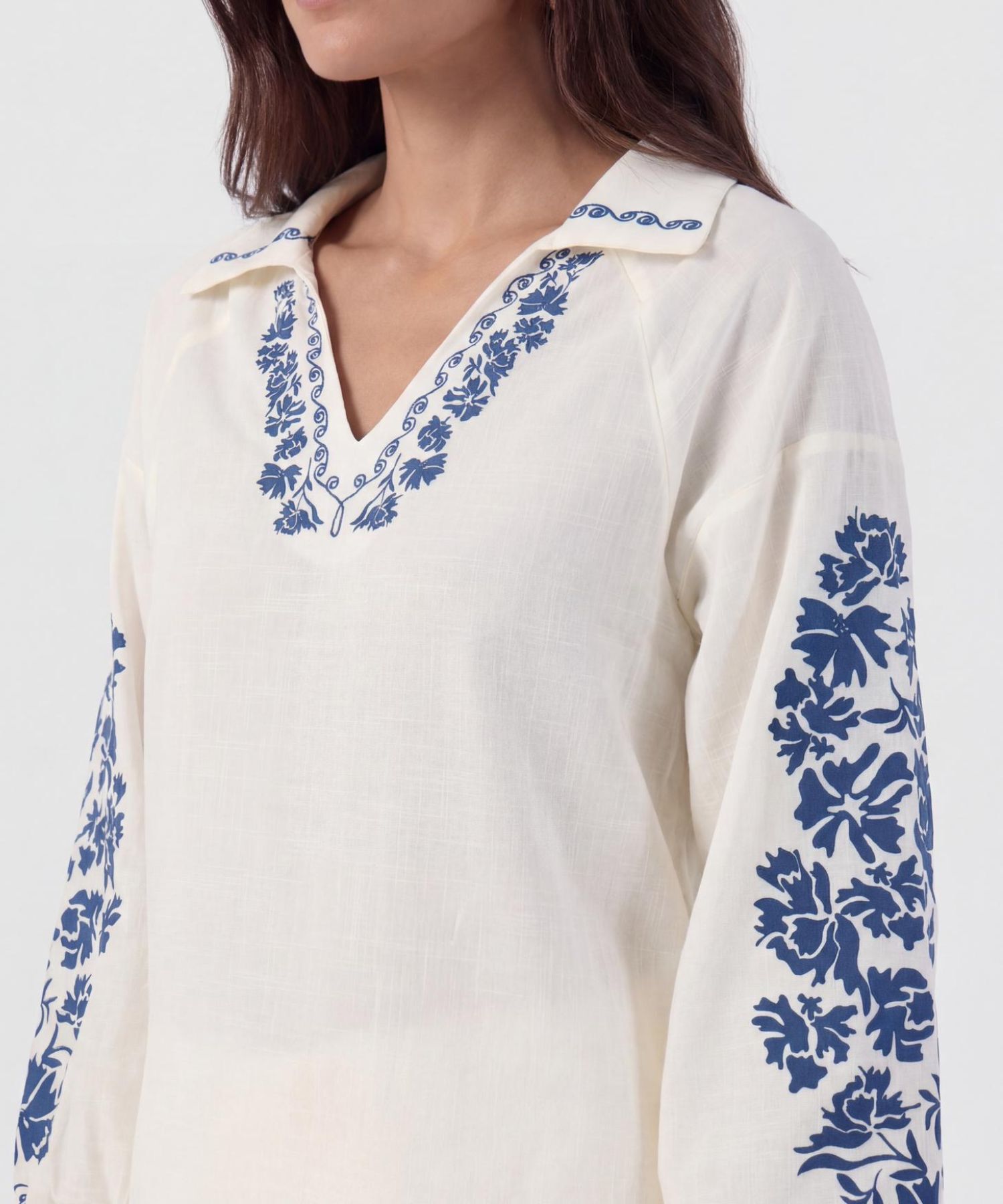 Blusa Estampado Con Escote V Y Manga Globo