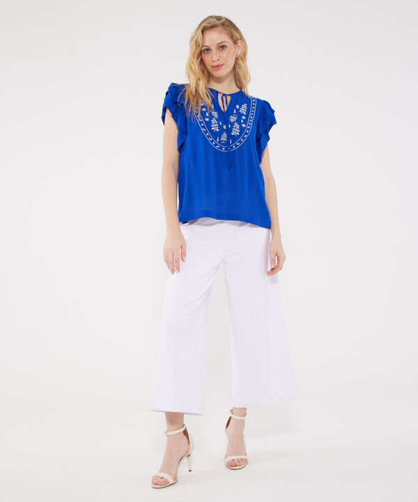 Blusa Manga Corta Unicolor  Con Bordado En Frente image number null