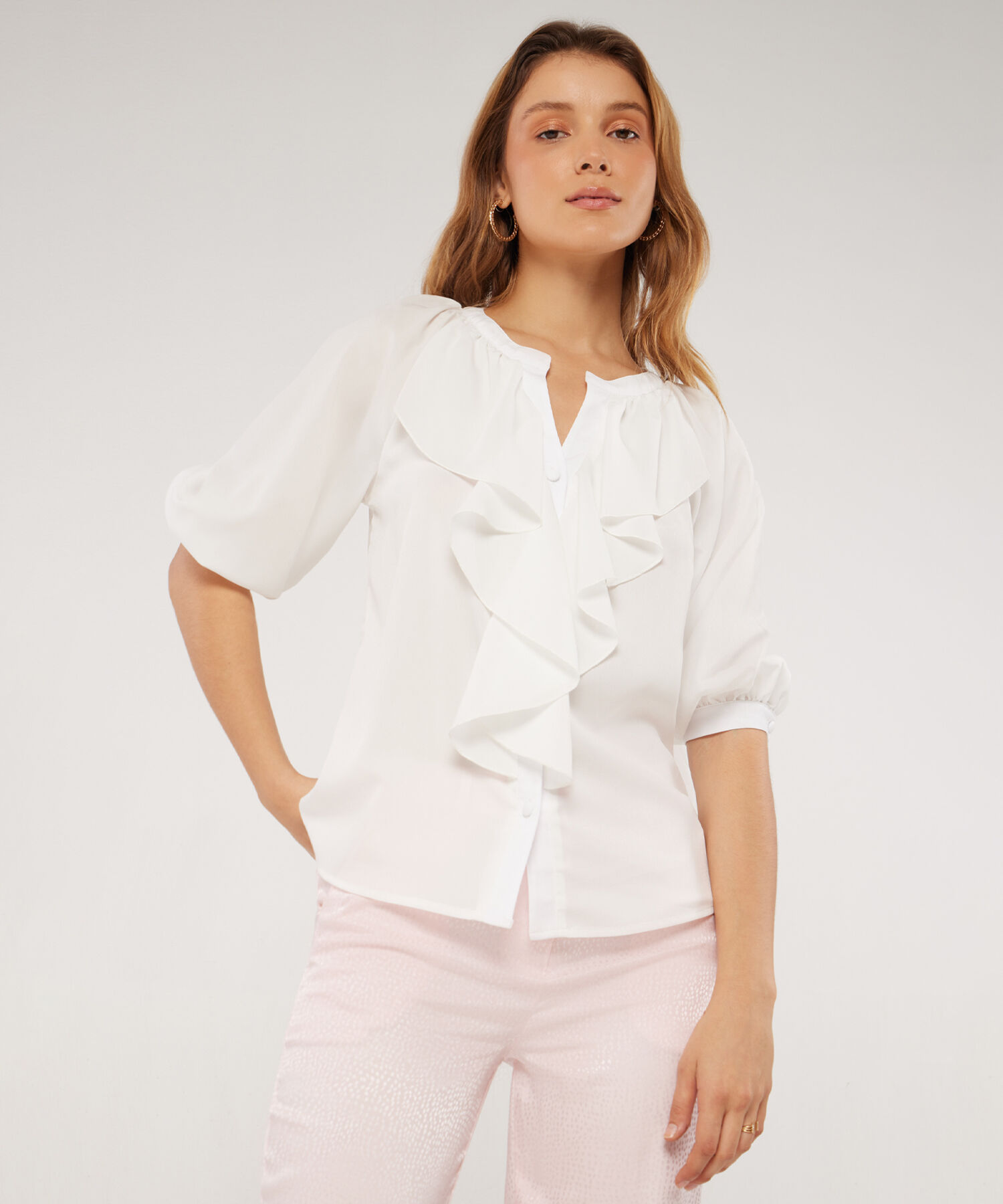 Blusa manga volante best sale
