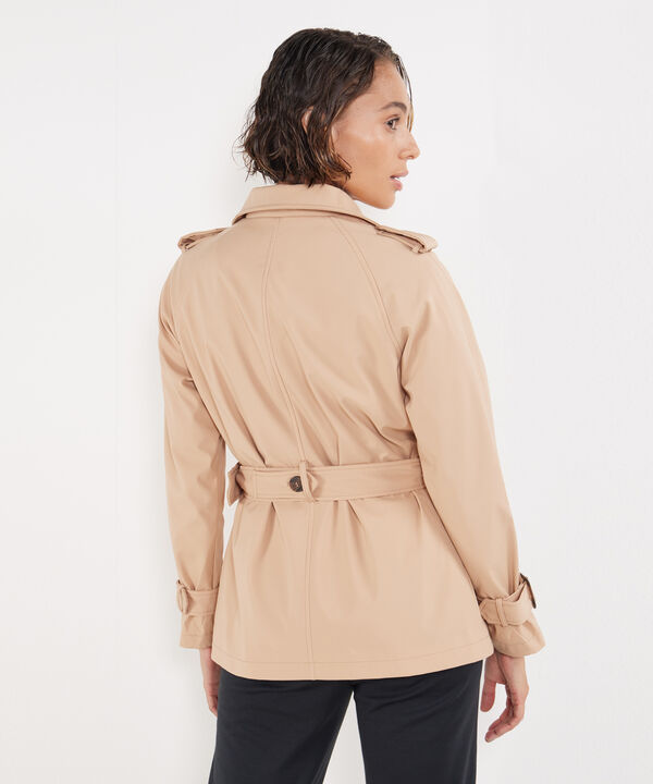 Chaqueta Tipo Trench Unicolor Con Cinturon