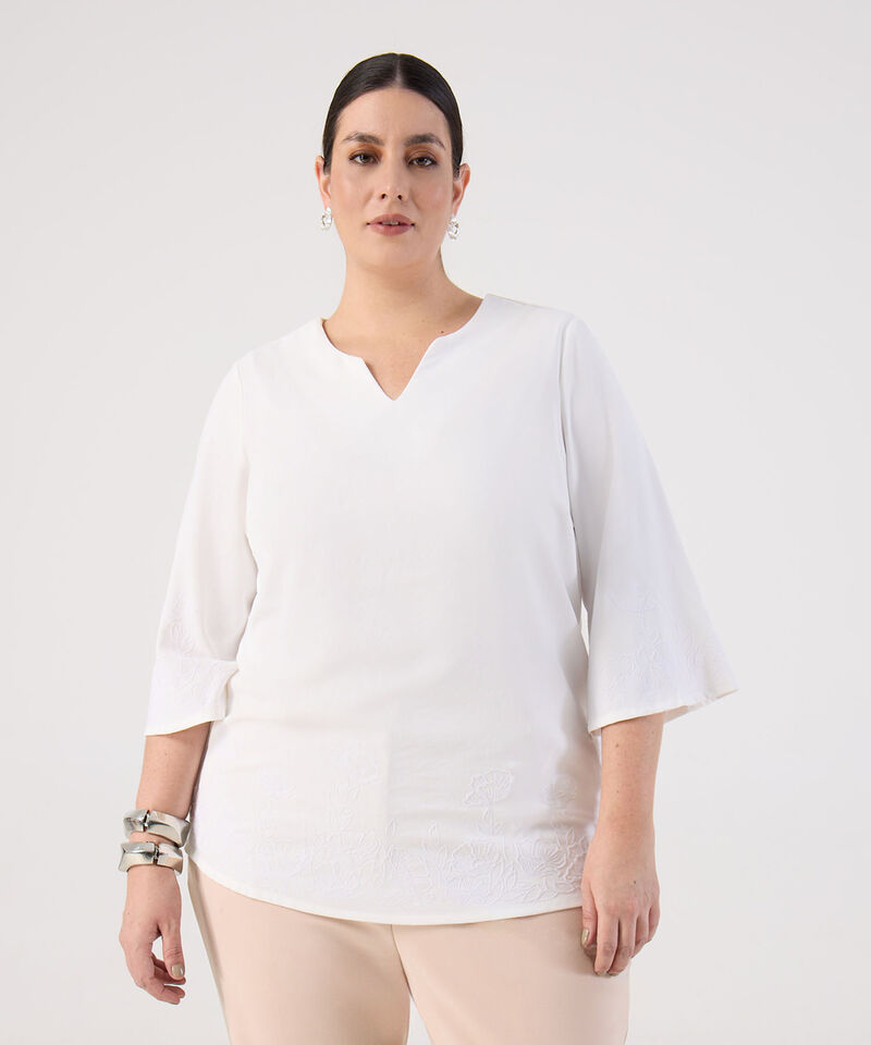 Blusa con Escote V y Bordado en Borde Para Mujer Curvy