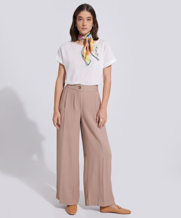 Pantal&oacute;n Fluido Unicolor Con Pliegues Mujer image number null