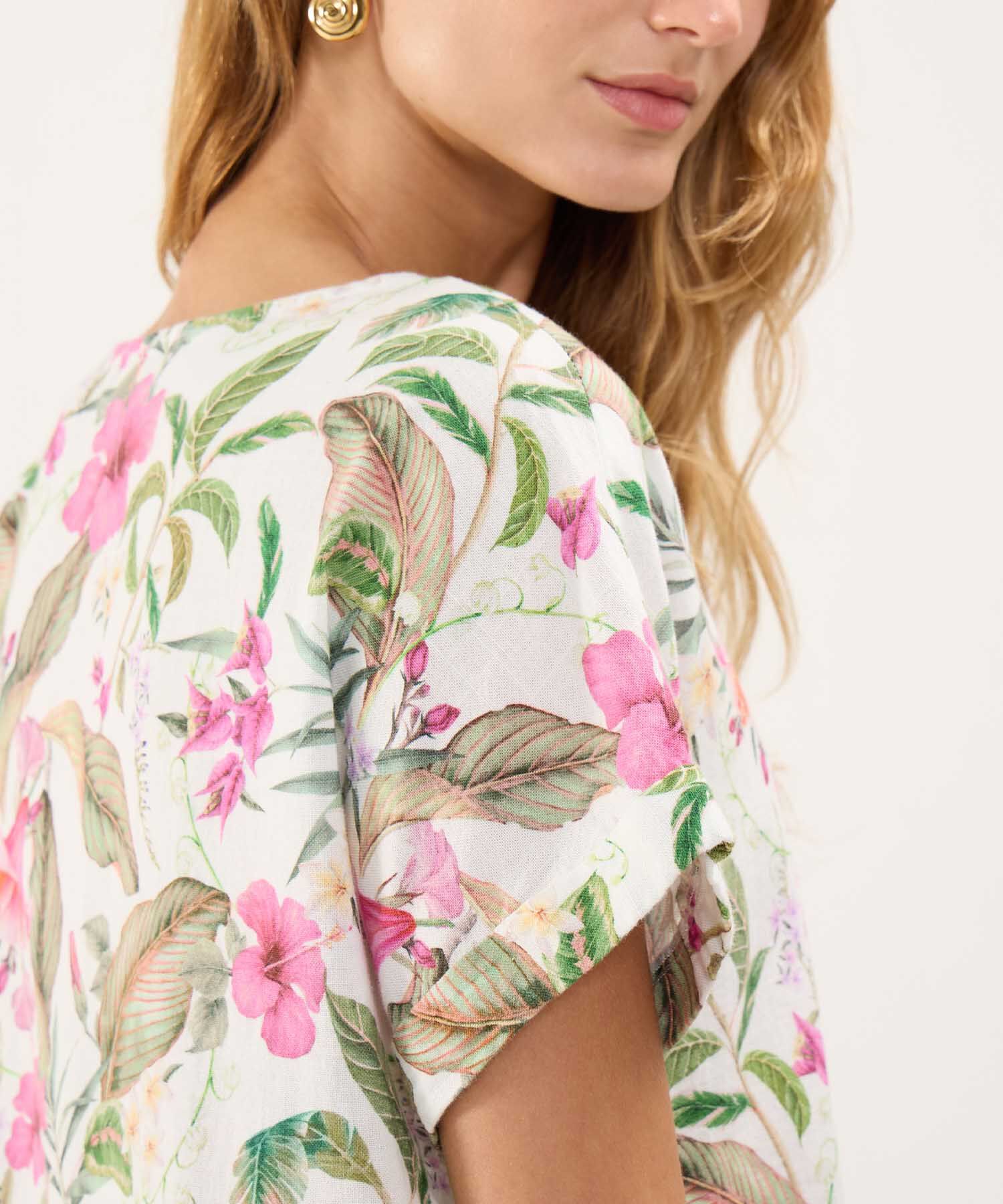 Blusa Estampada en Efecto Lino