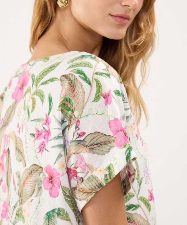 Blusa Estampada en Efecto Lino