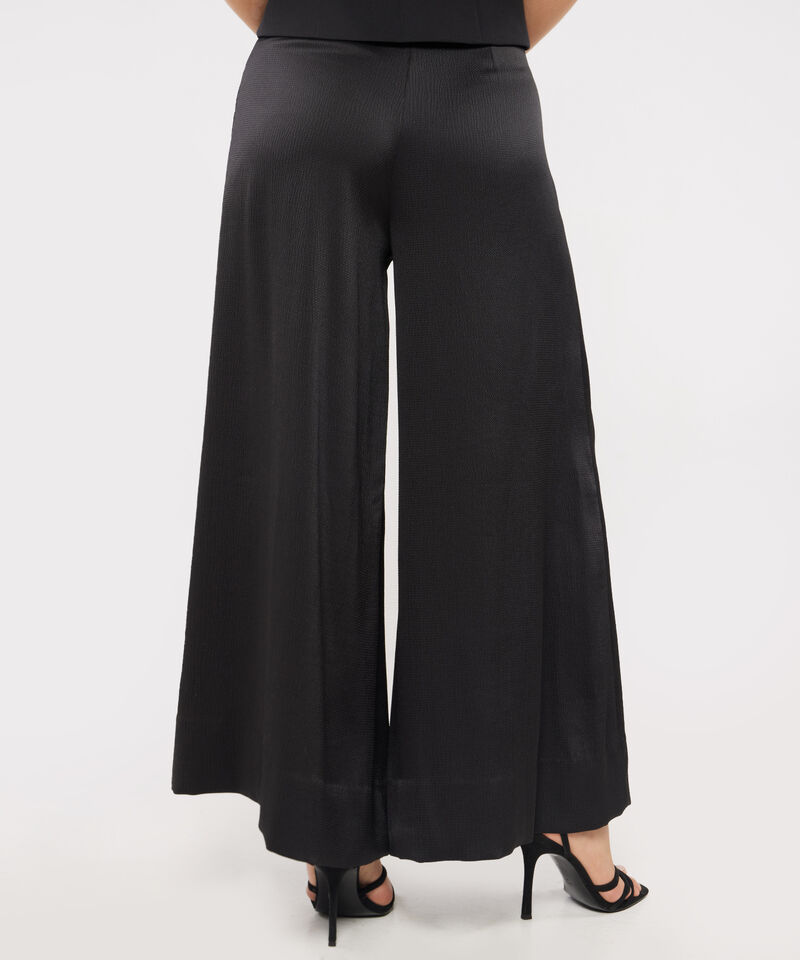 Pantalon Palazzo Fluido Unicolor En Tela De Satin Con Textura