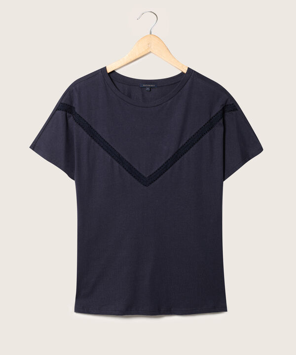 Camiseta Manga Corta Rodada Con Incrustación De Encaje En Frente