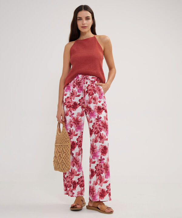 Pantalon Bota Recta En Lino Estampado image number null