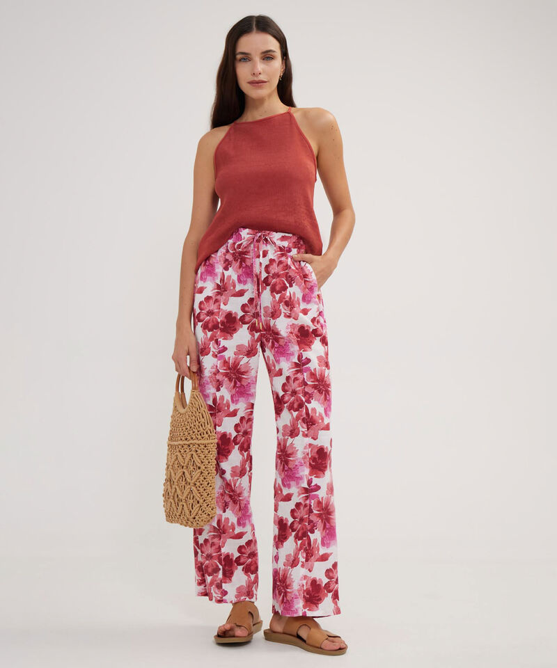 Pantalon Bota Recta En Lino Estampado