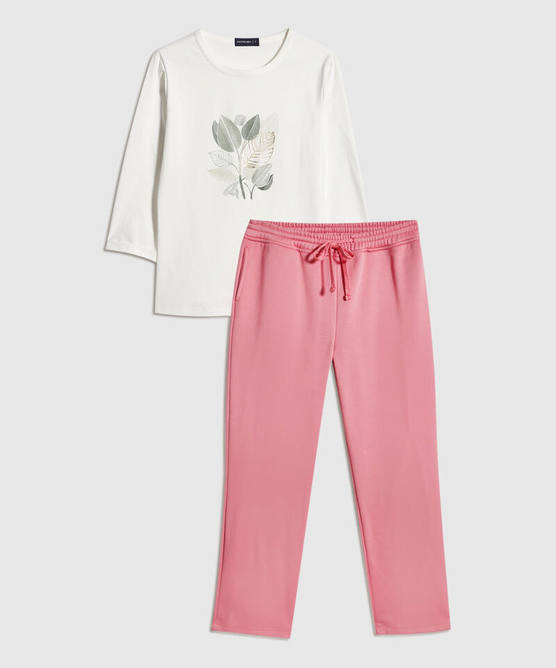 Sudadera Dos Piezas  Camiseta Escote Redondo Con Screen Y Pantalon Recto Unicolor