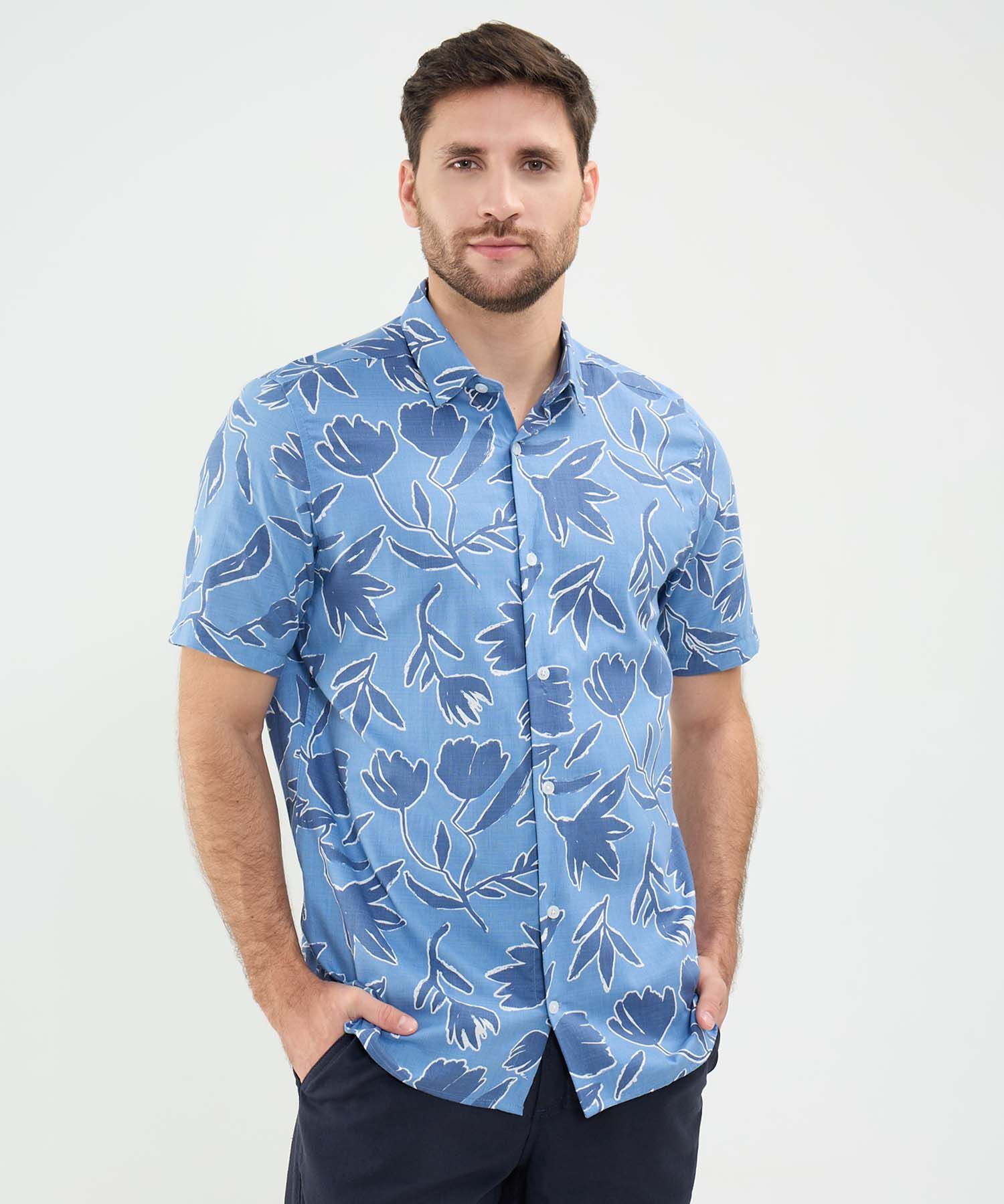Camisa Estampada en Efecto Lino
