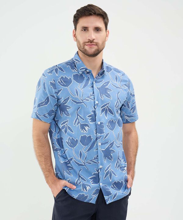 Camisa Estampada en Efecto Lino image number null