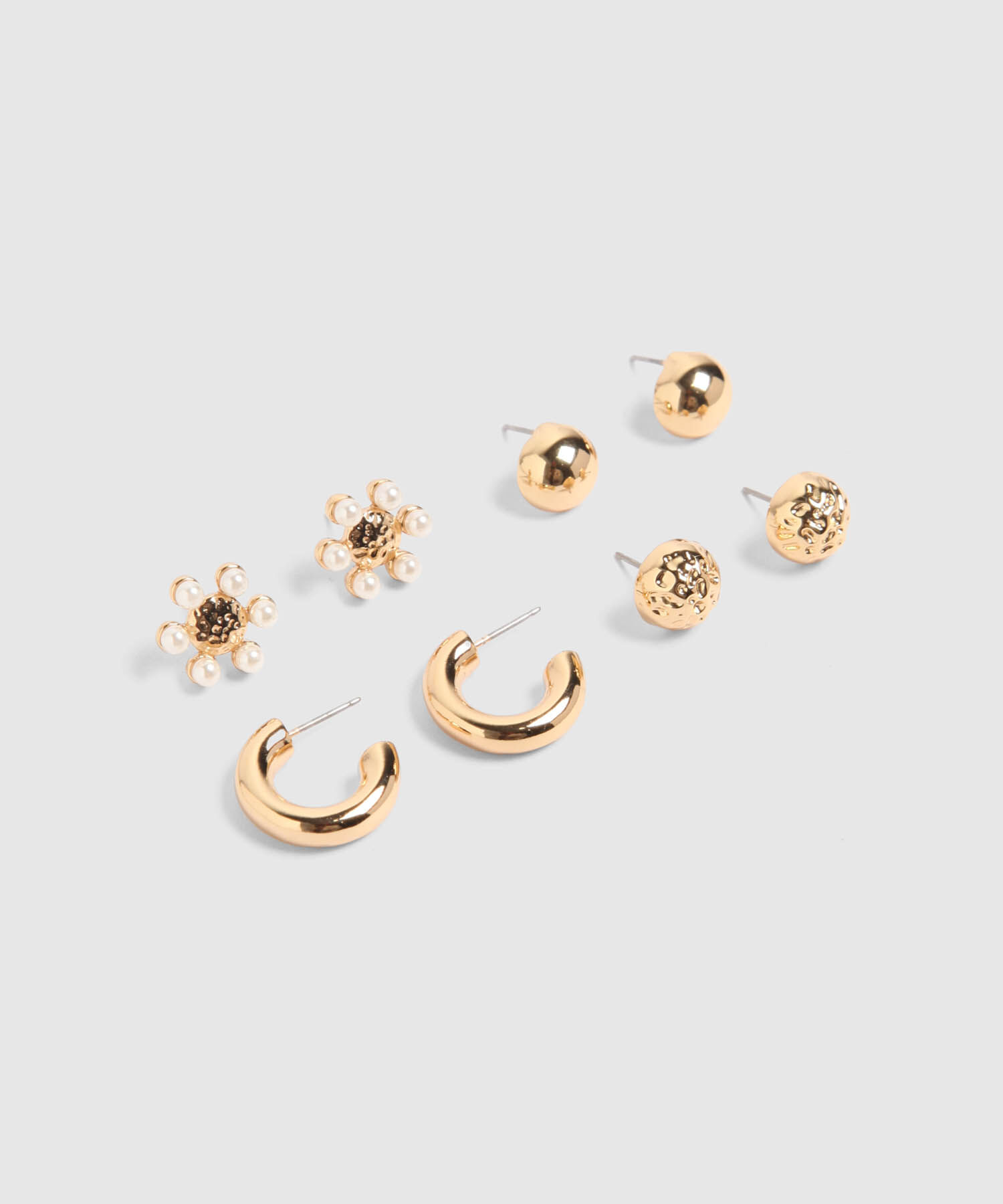 Set X4 Aretes Dorados Con Perlas Y Argollas 