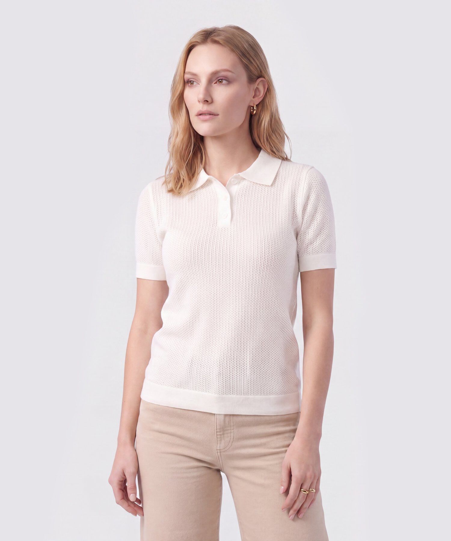 Polo Manga Corta Cuello Tejido Para Mujer