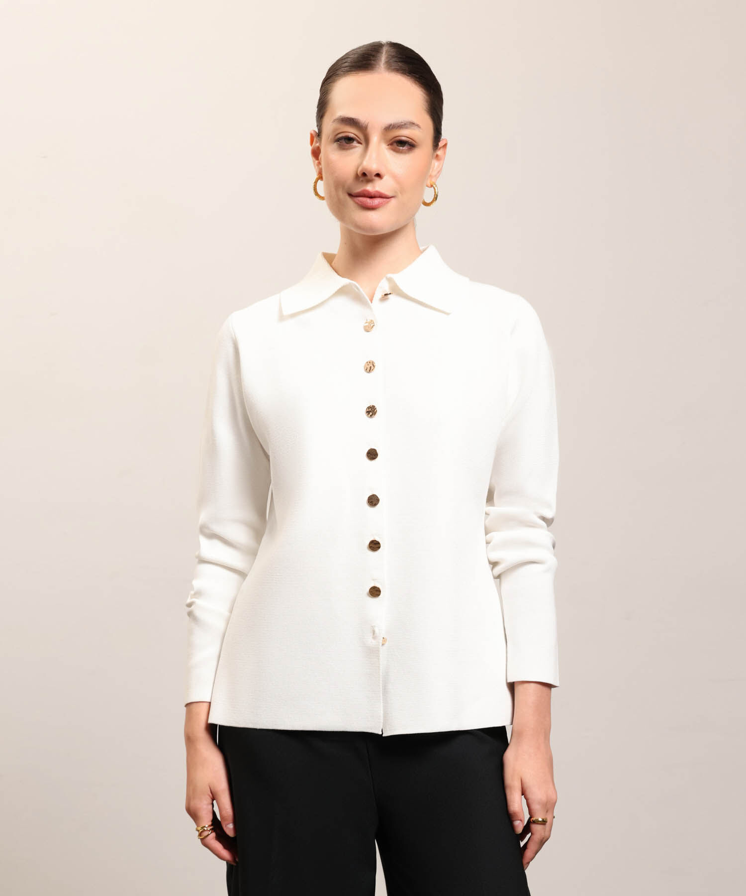 C&aacute;rdigan De Punto Con Cuello Camisero Mujer