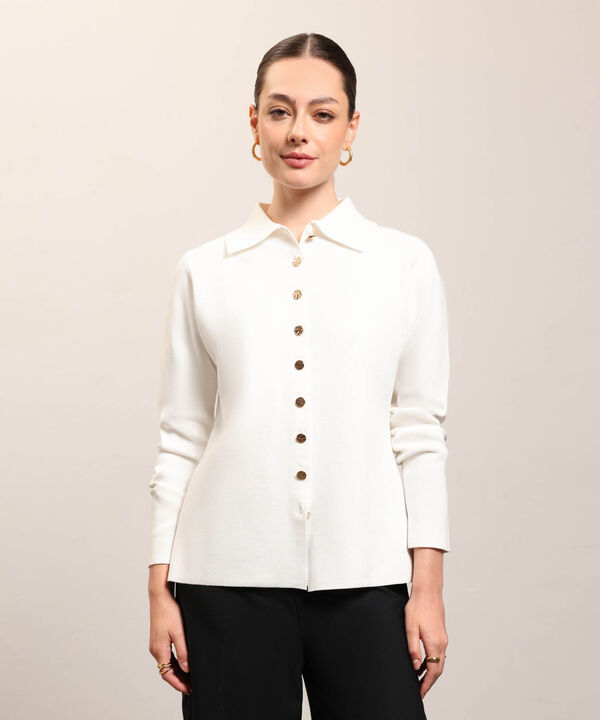 C&aacute;rdigan De Punto Con Cuello Camisero Mujer