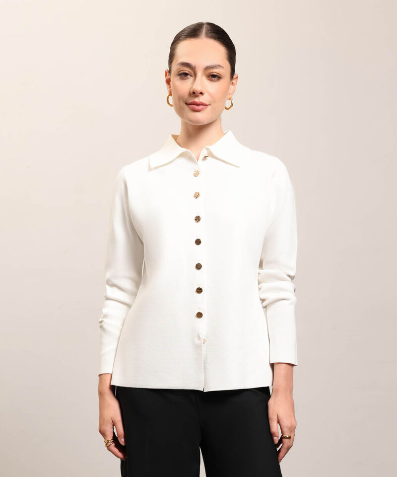 C&aacute;rdigan De Punto Con Cuello Camisero Mujer