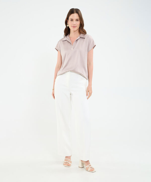 Blusa manga corta corrida unicolor en satin para mujer image number null