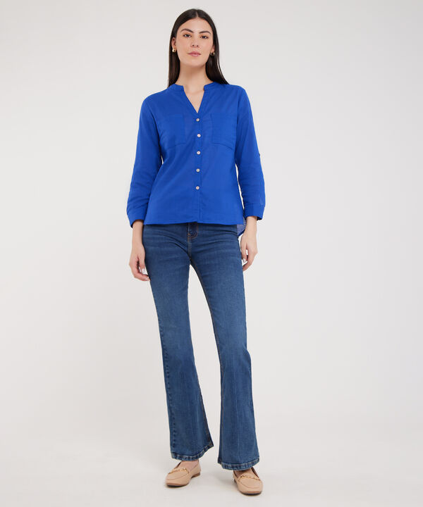 Blusa  Manga Larga Con Bolsillo Unicolor