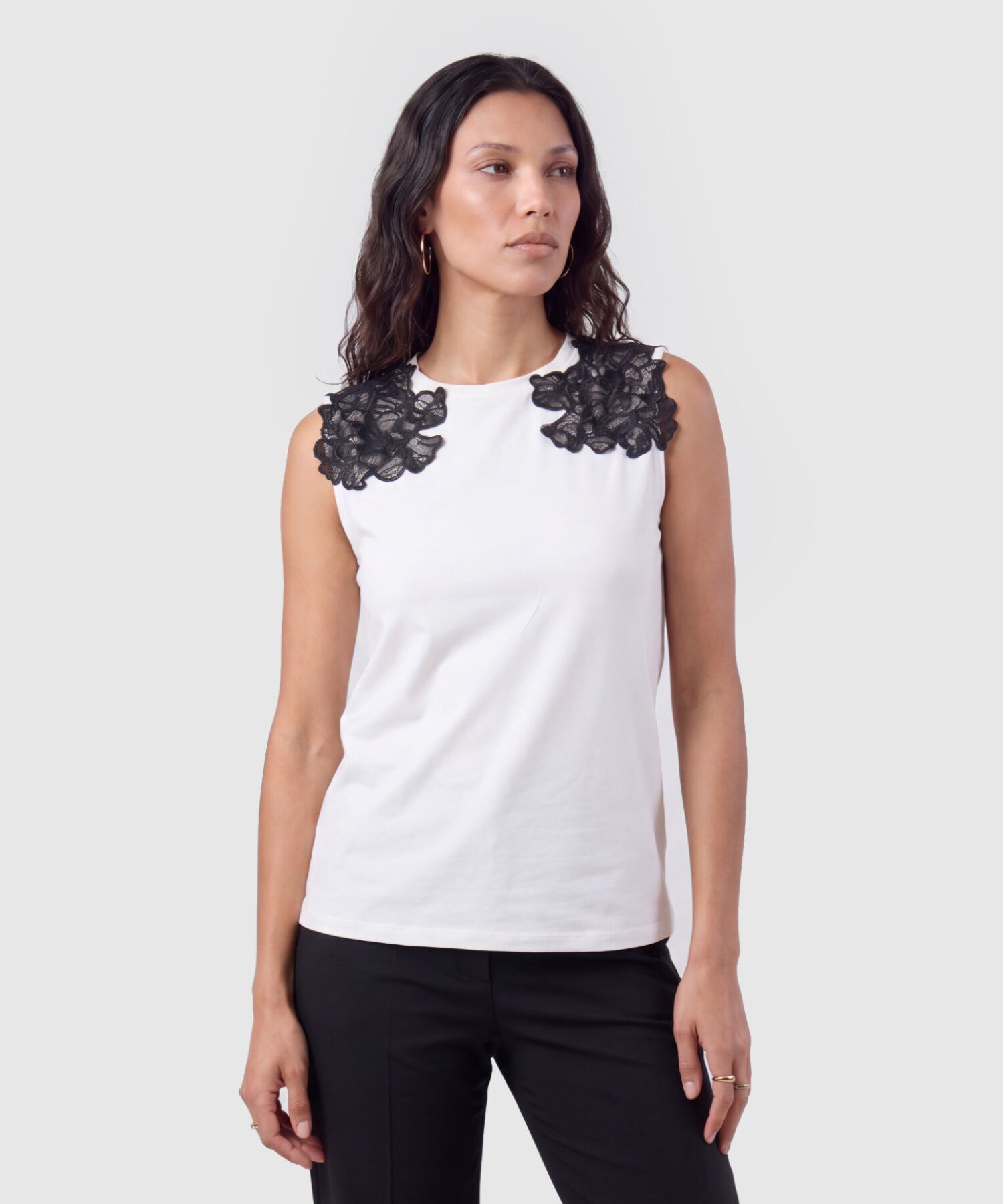 Camiseta Con Aplique De Encaje Para Mujer