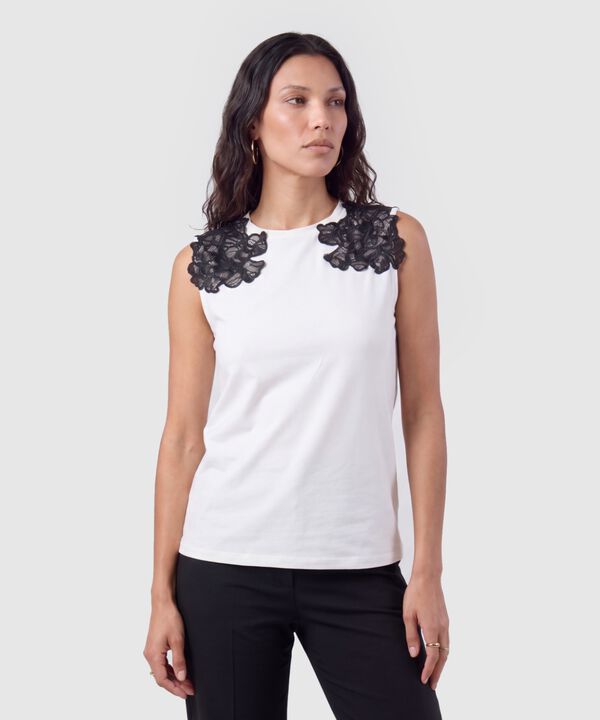 Camiseta Con Aplique De Encaje Para Mujer