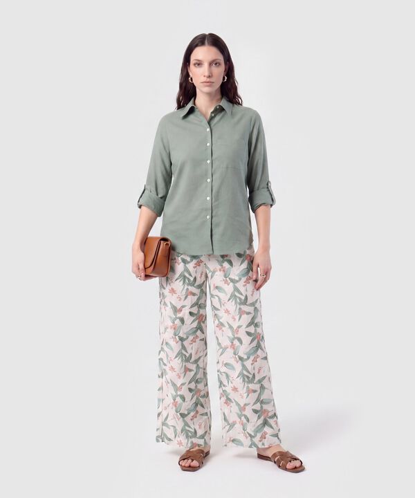 Camisa con Unicolor Manga Larga Para Mujer
