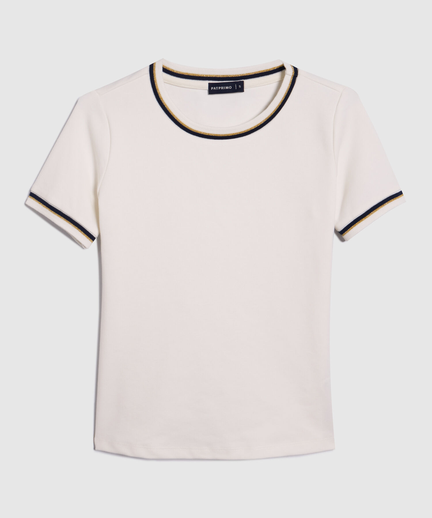 Camiseta Unicolor Con Tira Tejida Bicolor