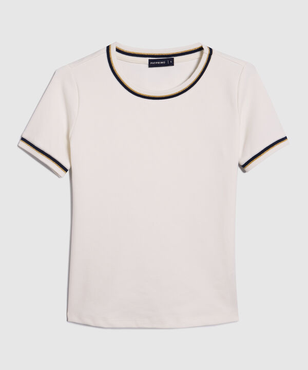 Camiseta Unicolor Con Tira Tejida Bicolor