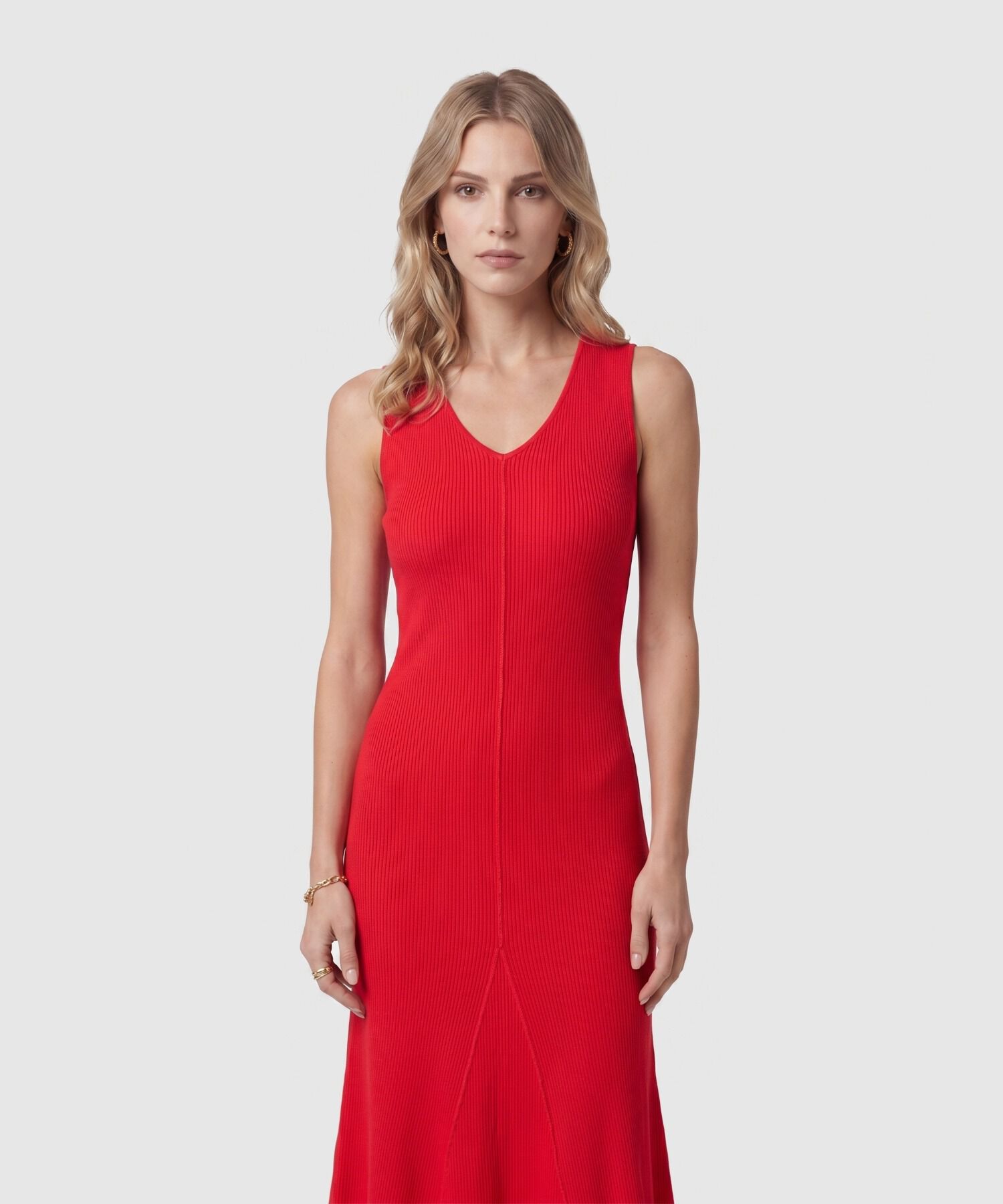 Vestido Midi Tejido Cuello V Para Mujer