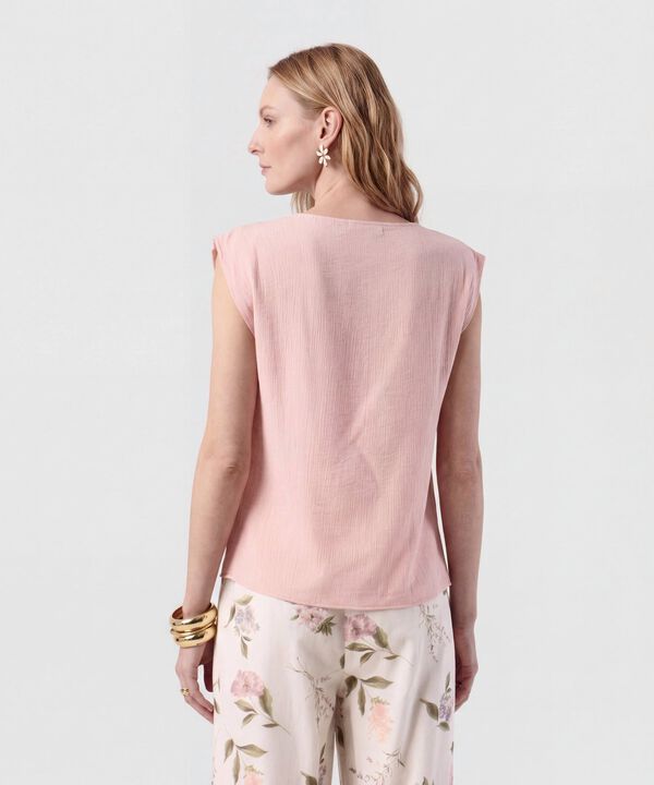 Blusa Con Cuello Redondo Y Hombreras Para Mujer