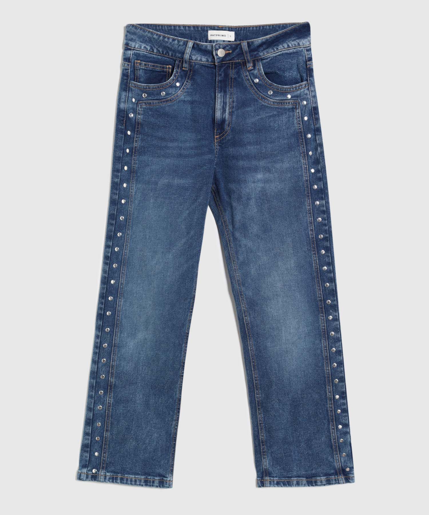 Jean Recto con Apliques Laterales para Mujer