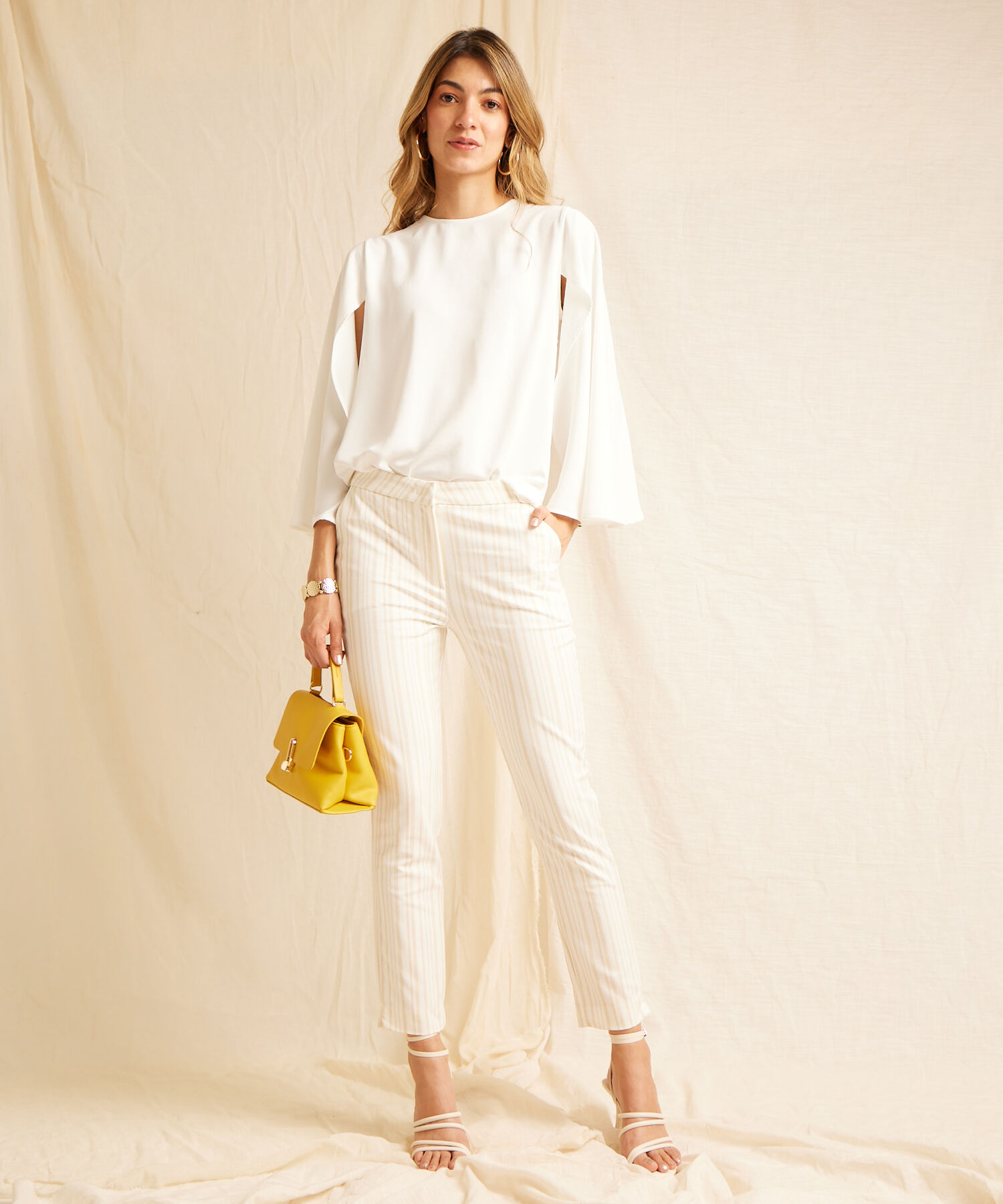 Pantalón Clásico Estampado Con Elástico Unicolor En Pretina