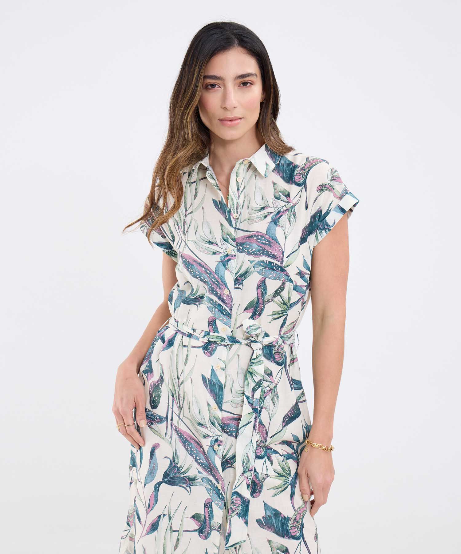 Vestido Corto Estampado Con Cinturon