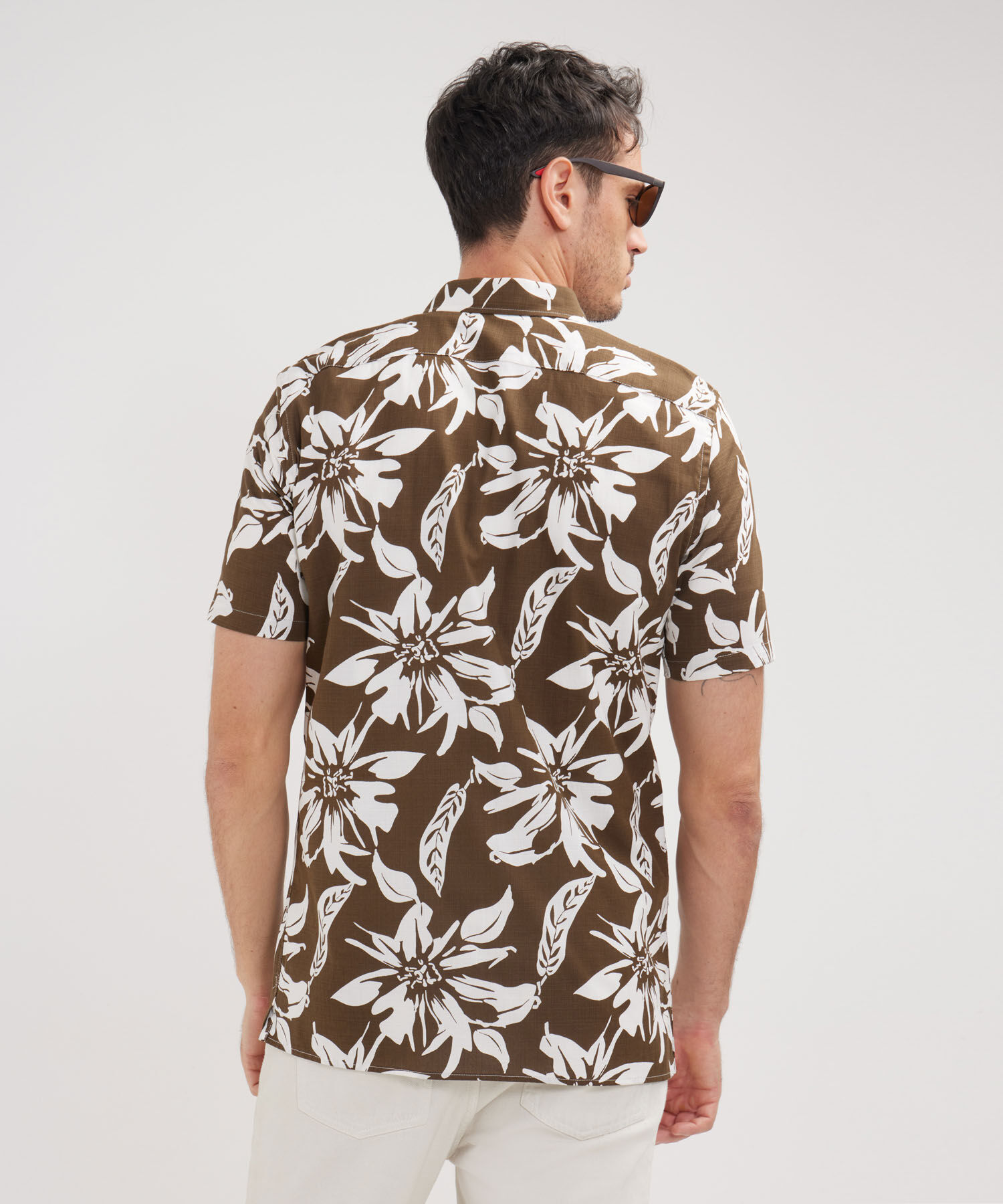 Camisa Manga Corta Estampada Base Lino